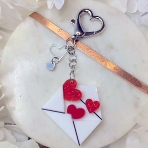 Handmade love note bag charm key chain NWOT